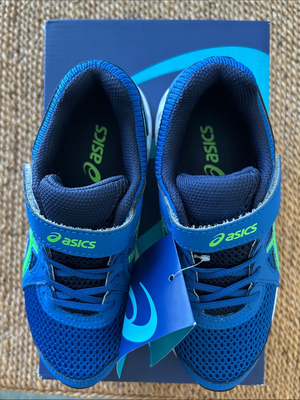 Asics Jolt 2 PS Navy Blue & Bright Green Kids Velcro Athletic Sneakers - Picture 3 of 7